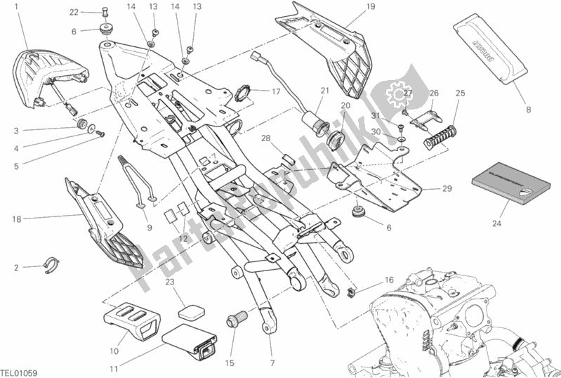 Alle onderdelen voor de Achterframe Comp. Van de Ducati Supersport S 937 2017